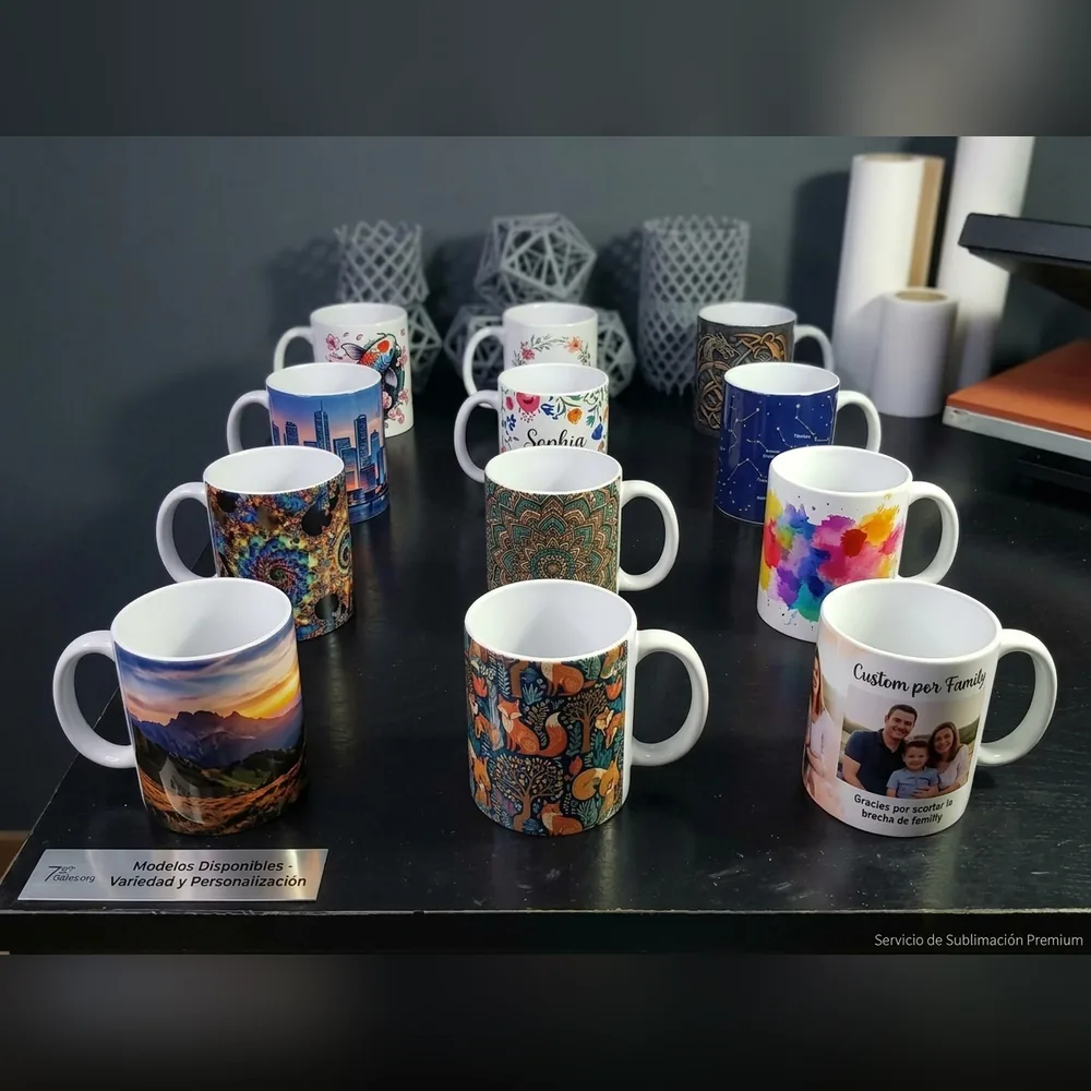 Tazas sublimadas con distintos diseños